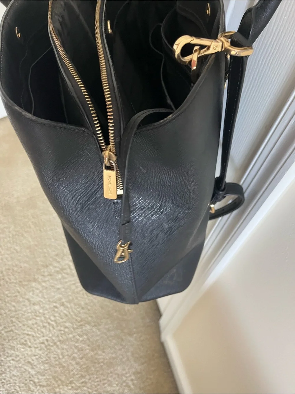 Michael Kors Black Saffiano Leather Tote with Gold Hardware